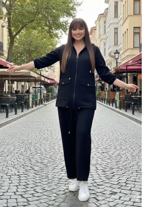 Fermuarlı Spor Takım Siyah