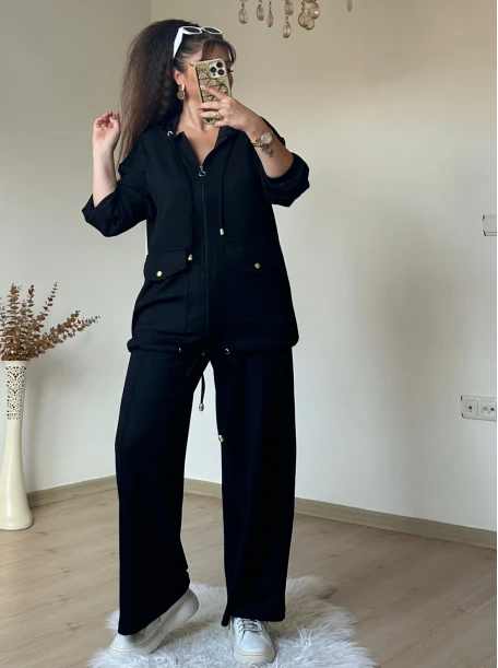 Fermuarlı Spor Takım Siyah