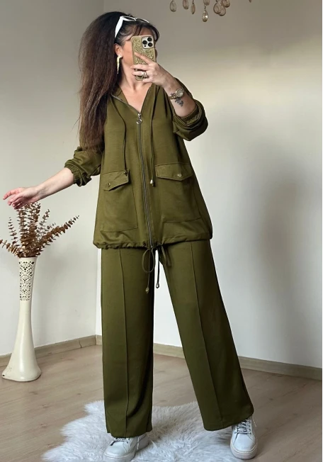 Fermuarlı Spor Takım Yağ Yeşili