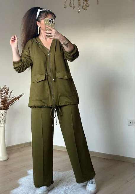 Fermuarlı Spor Takım Yağ Yeşili