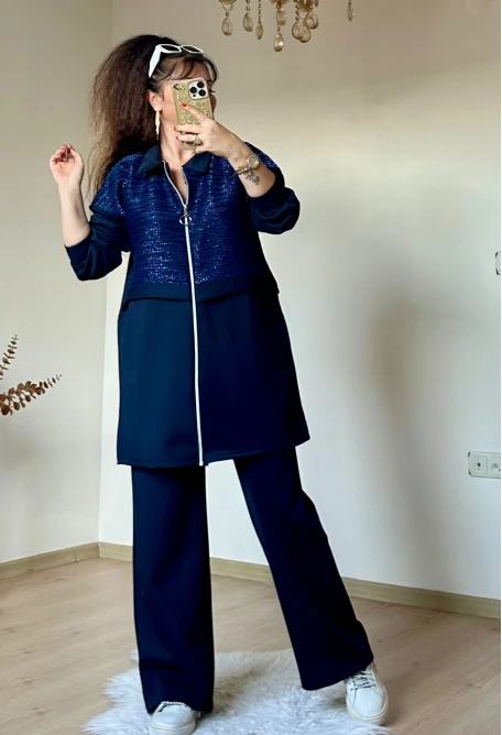 Fermuarlı Üst Sımlı Takım Lacivert