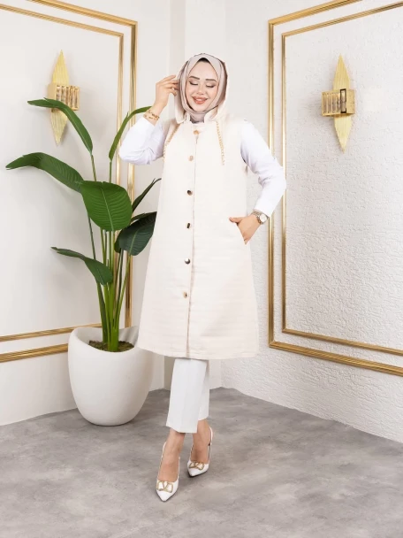 Gold Detaylı Yelek Bej