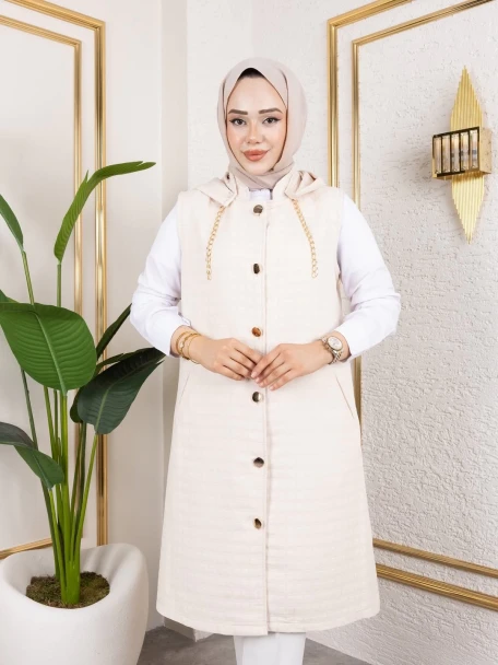 Gold Detaylı Yelek Bej