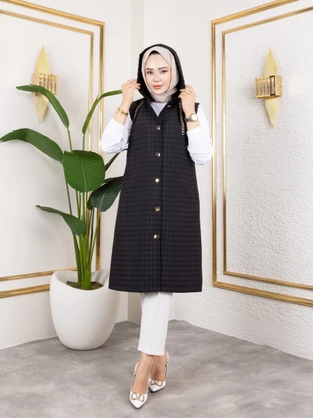 Gold Detaylı Yelek Siyah