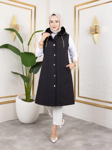 Gold Detaylı Yelek Siyah