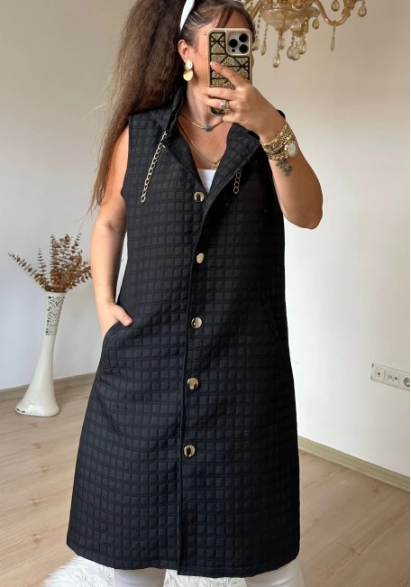 Gold Detaylı Yelek Siyah