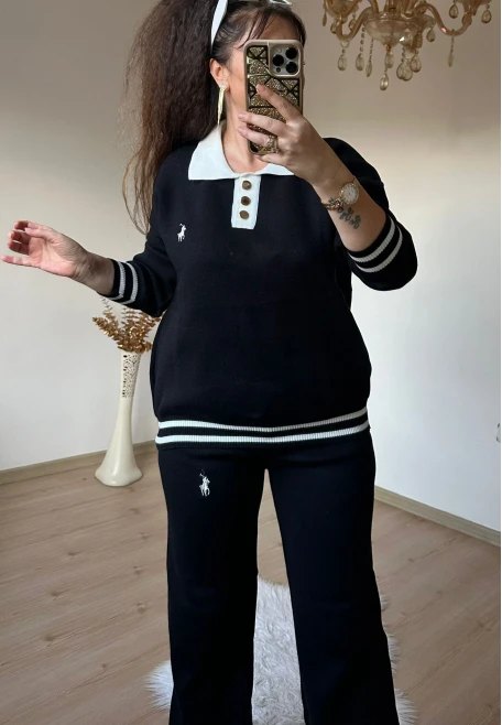 Gold Düğmelı Trıko Takım Siyah