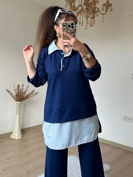 Gömlek Detaylı Takım Lacivert