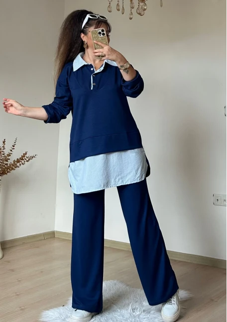 Gömlek Detaylı Takım Lacivert