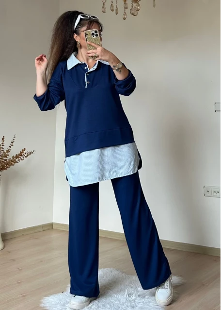 Gömlek Detaylı Takım Lacivert