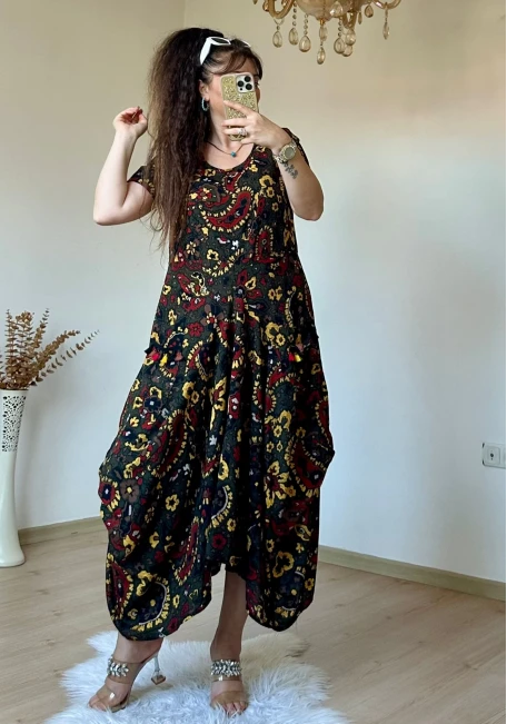 HAki Şal Desen Şalvar Elbise