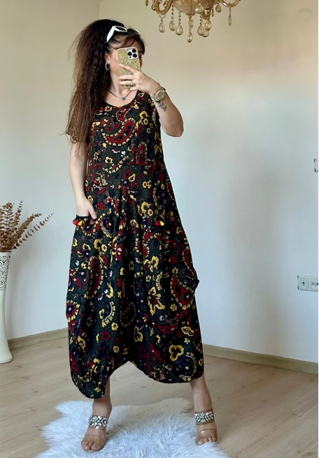 HAki Şal Desen Şalvar Elbise