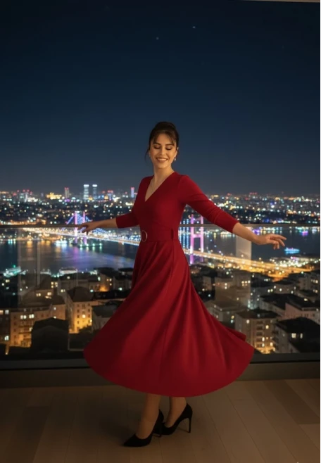 Halka Kemerli Triko Elbise - KIRMIZI