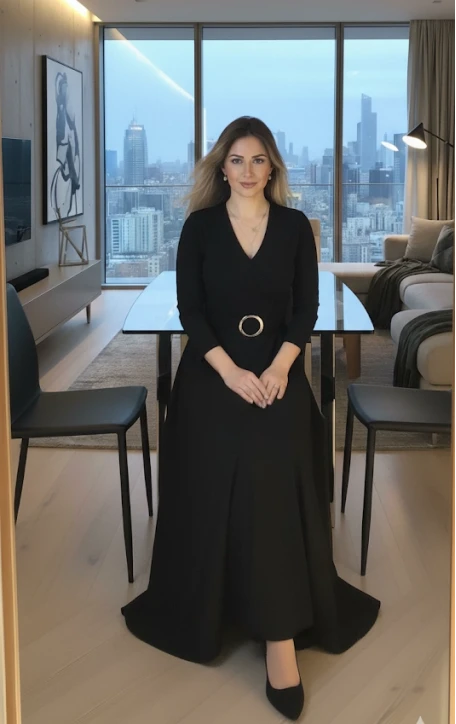 Halka Kemerli Triko Elbise - Siyah