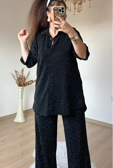 Işıltılı Gömlek Takım siyah