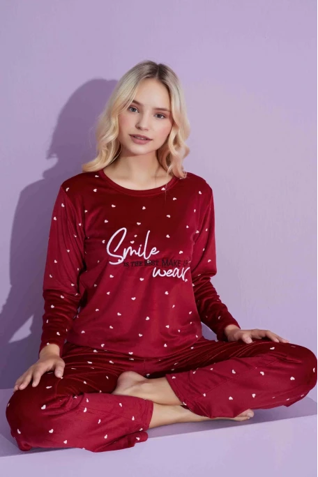 Kadife Puanlı Anne Takım Bordo