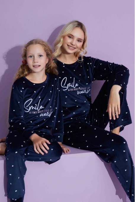 Kadife Puanlı Çoçuk Takım Lacivert