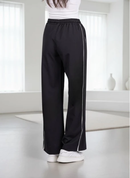 Kadın Büyük Beden Siyah Şerit Detaylı Bağcıklı Cepli Eşofman Alt