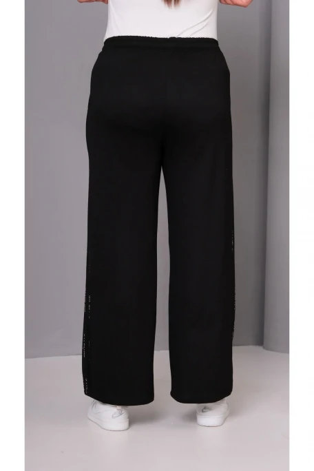 Kadın Büyük Beden Siyah Taş Detaylı Bağcıklı Cepli Eşofman Alt