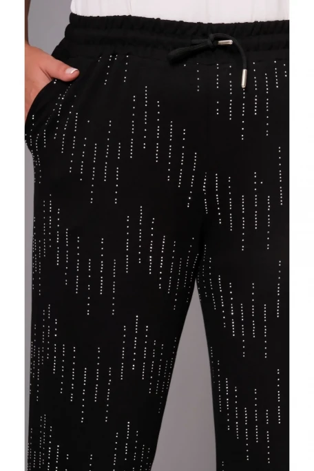 Kadın Büyük Beden Siyah Taş Detaylı Bağcıklı Cepli Eşofman Alt