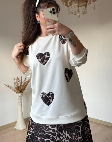 Kalpli Leopar Etek Bluz Takım