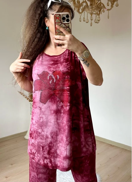 Kaprı Bordo Taşlı Takım