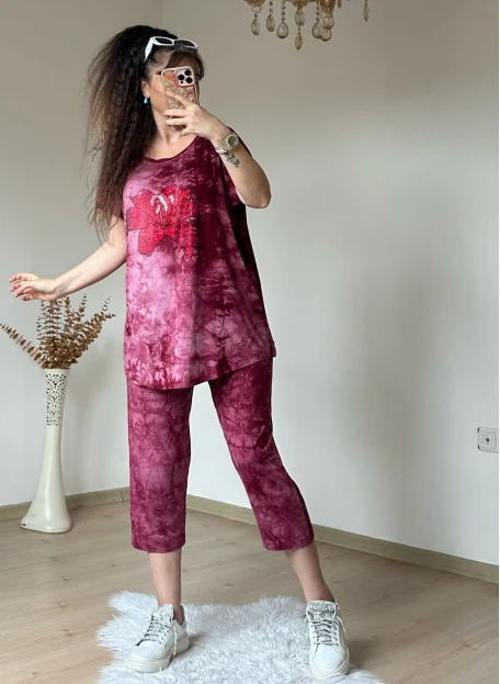 Kaprı Bordo Taşlı Takım