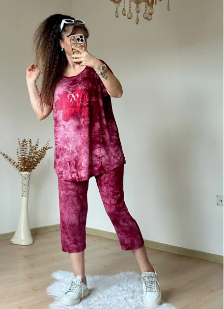 Kaprı Bordo Taşlı Takım