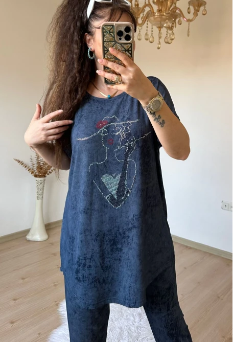 Kaprı Lacivert Taşlı Takım