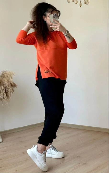 Kapüşonlu Yan Yırtmaçlı Takım Turuncu