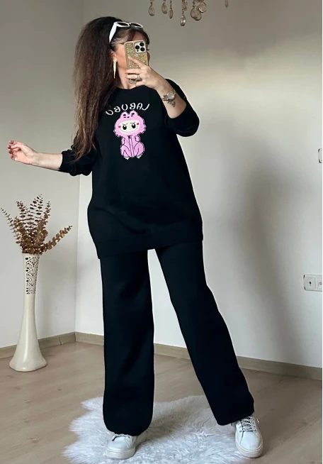 Karakter Baskılı Tiriko Takım Sıyah