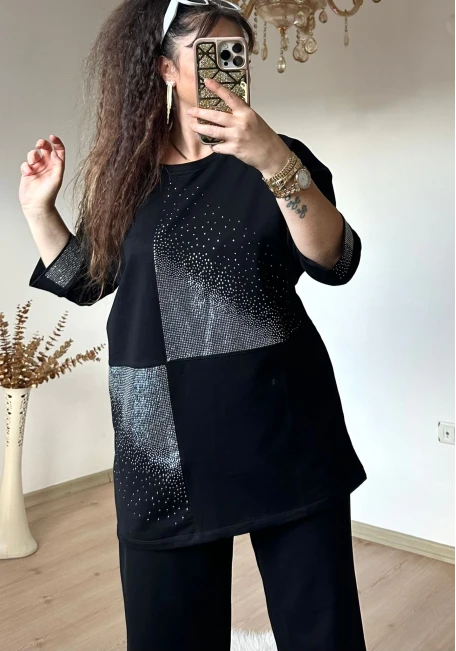 Kare Taşlı Takım Büyük Beden