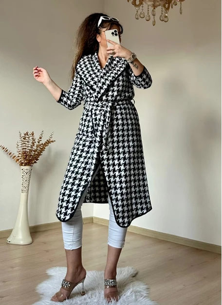 Kaz Ayağı Desen Mevsımlık Kaban