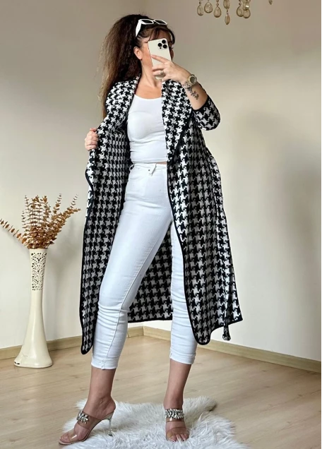 Kaz Ayağı Desen Mevsımlık Kaban