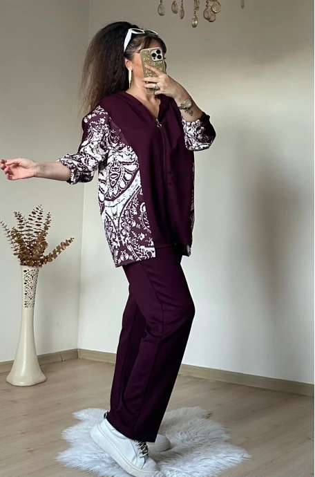 Kilim Desen Büyük Beden Takım Bordo