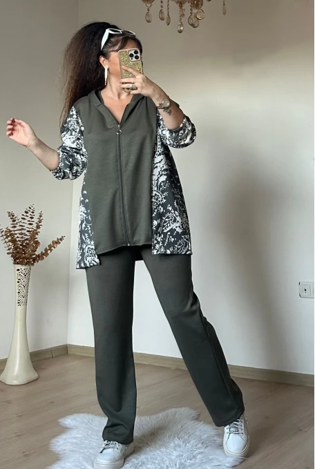 Kilim Desen Büyük Beden Takım Haki