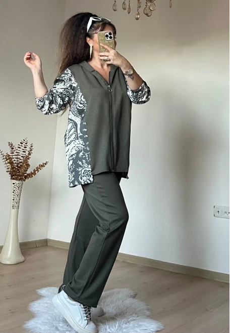 Kilim Desen Büyük Beden Takım Haki