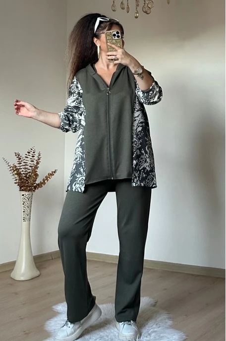 Kilim Desen Büyük Beden Takım Haki