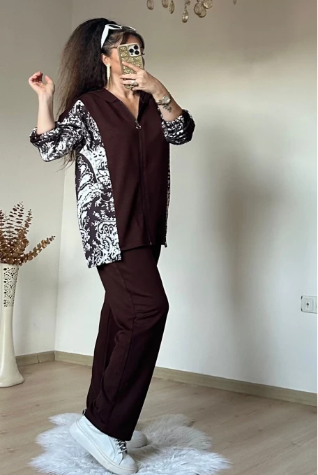 Kilim Desen Büyük Beden Takım kahve