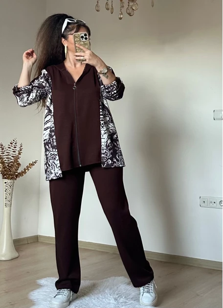 Kilim Desen Büyük Beden Takım kahve