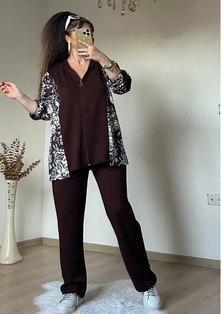 Kilim Desen Büyük Beden Takım kahve