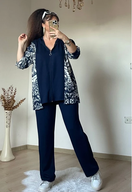 Kilim Desen Büyük Beden Takım Lacivert