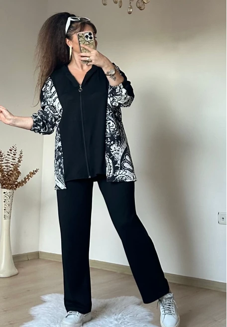 Kilim Desen Büyük Beden Takım Siyah