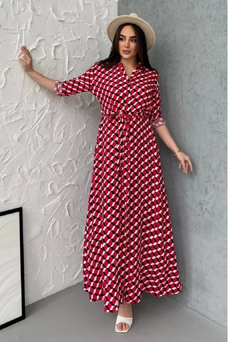 Kırmızı Kareli Cepli Gömlek Elbise