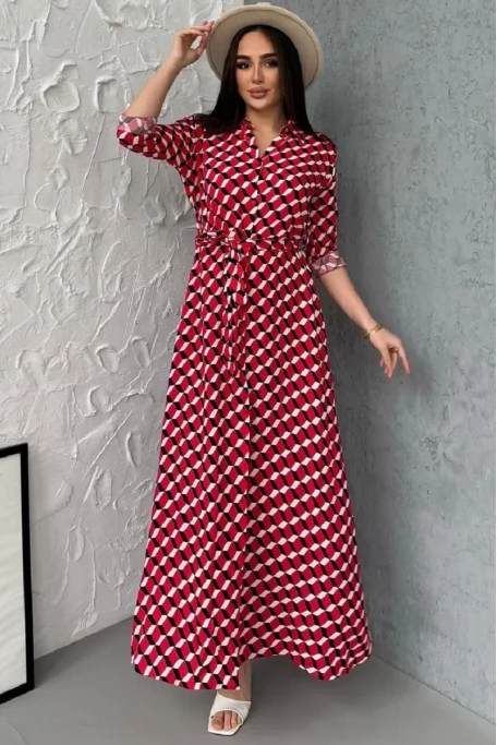 Kırmızı Kareli Cepli Gömlek Elbise