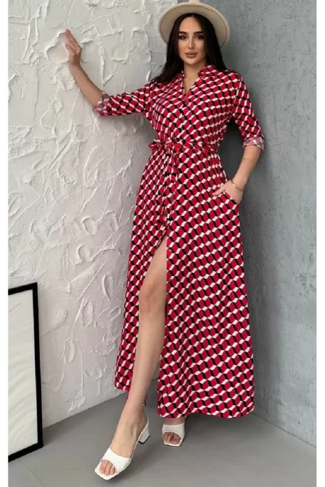 Kırmızı Kareli Cepli Gömlek Elbise