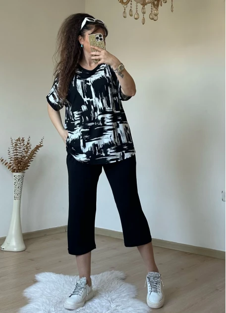 Kısa Kol Beyaz Baskı Desen takım