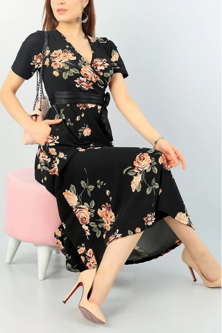 Kısa Kol Çiçekli Elbise