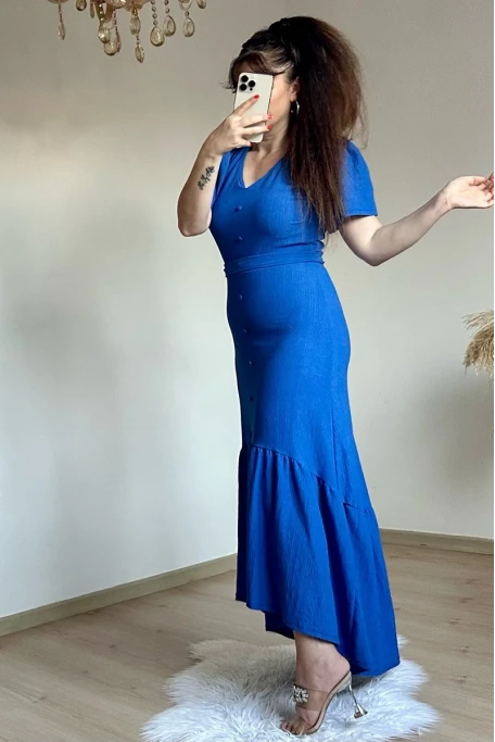 Kısa Kol Romantik Elbise Mavi