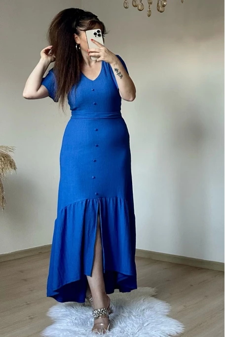 Kısa Kol Romantik Elbise Mavi